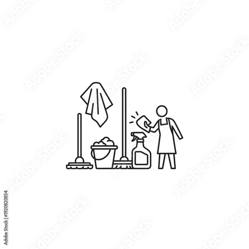 Cleaning Supplies and Household Tasks Illustration for Domestic Chores