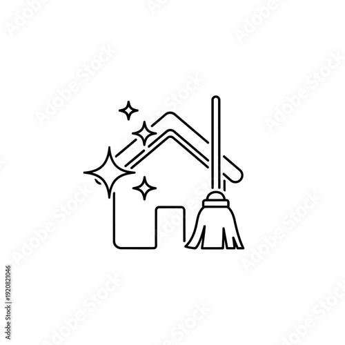 Cleaning Supplies Icon with Sparkles and Brush for Household Maintenance