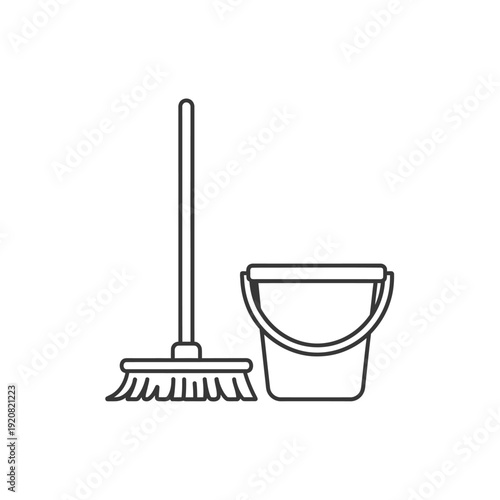 Cleaning Tools Illustration Featuring a Mop and Bucket for Janitorial Services