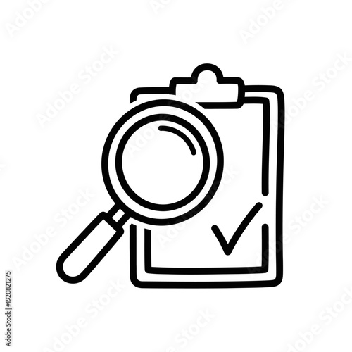 Close-up of a Magnifying Glass Examining a Clipboard for Quality Inspection