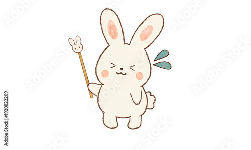 プレゼンに焦る左向きのうさぎ
