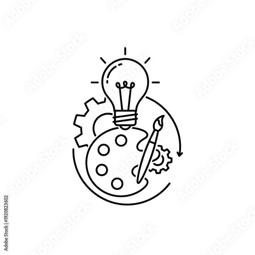 Creative Idea Concept Illustration Featuring Light Bulb Palette and Gears