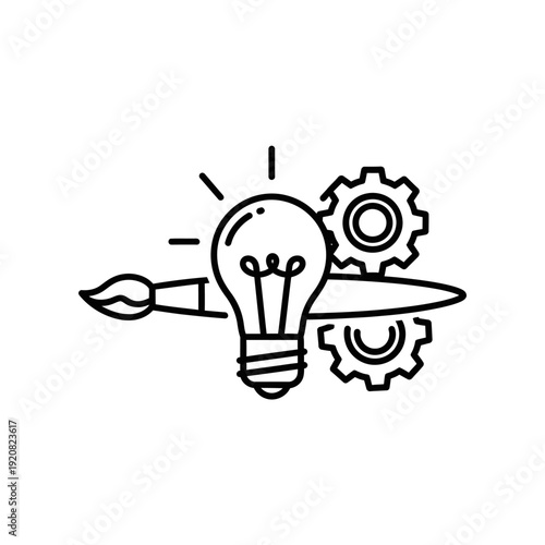 Creative Idea Development with Lightbulb and Gear Illustrations for Innovation
