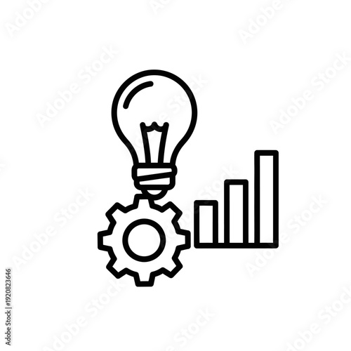 Creative Idea Generation with Gear, Light Bulb, and Growth Chart Illustration