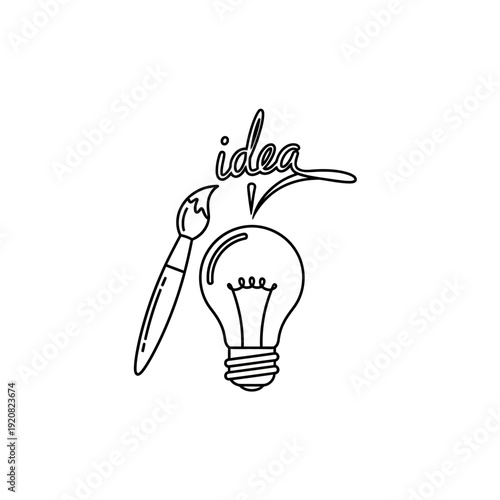 Creative Idea Illustration with Light Bulb and Paintbrush Symbolizing Innovation and Creativity