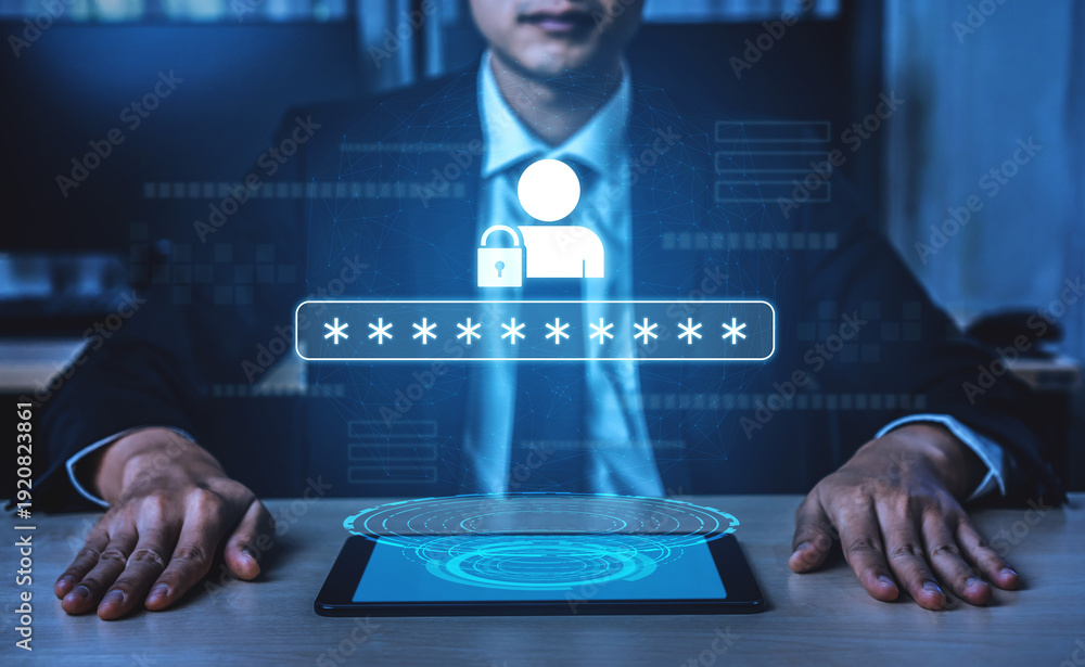 Fototapeta premium User authentication and password protection concept showing secure login, privacy safeguard, data protection, access control, and digital identity verification Vouch