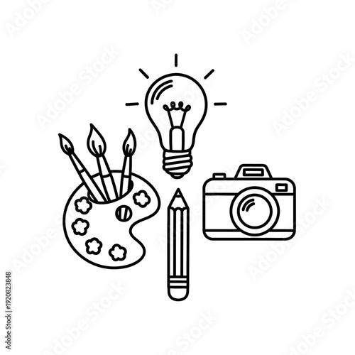 Creative Art and Photography Tools Illustration with Light Bulb and Paint Palette