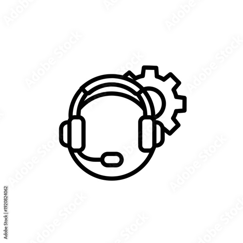 Customer Service Support Icon with Headset and Gear for Technical Assistance