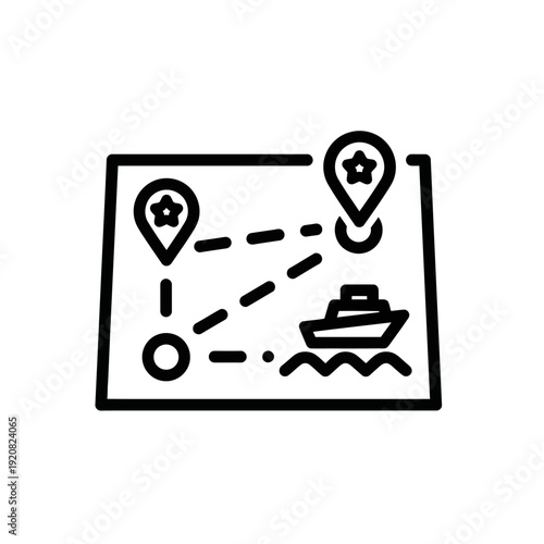 Creative Map with Navigation Markers and Boat Illustration for Adventure Concepts