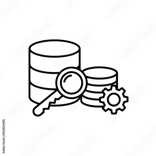 Data Management and Database Storage with Digital Coins and Gear Icon