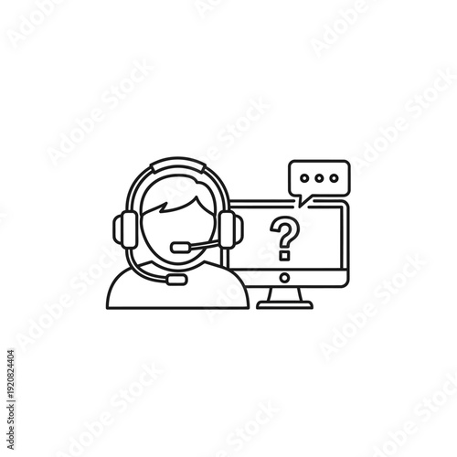 Customer Support Representative Using Headset with Computer for Assistance