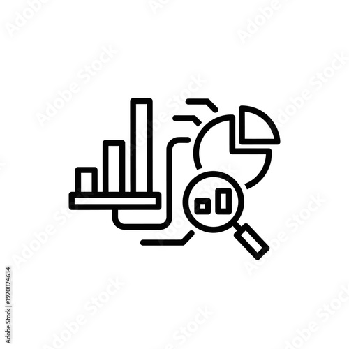Data Analytics and Business Growth Charts with Magnifying Glass Icon