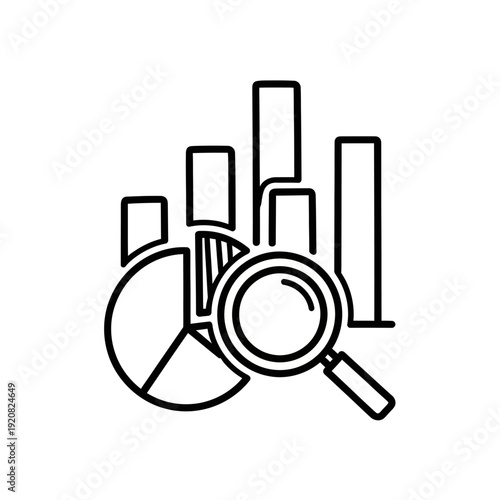 Data Analytics and Business Growth Visualization with Pie Charts and Magnifying Glass
