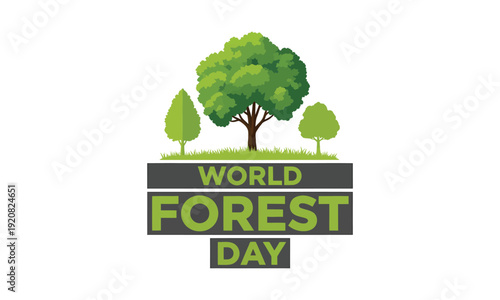 World forest day logo with trees and green text