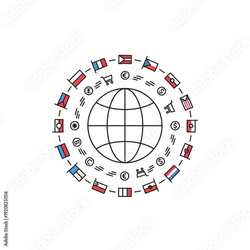 Digital Globe and Abstract Circular Design with Global Connectivity Elements