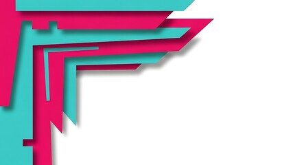 Vibrant teal and magenta geometric shapes with sharp angles create a modern abstract corner design background