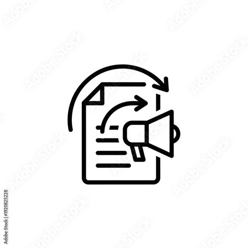 Digital Marketing Announcement Icon with Document and Loudspeaker