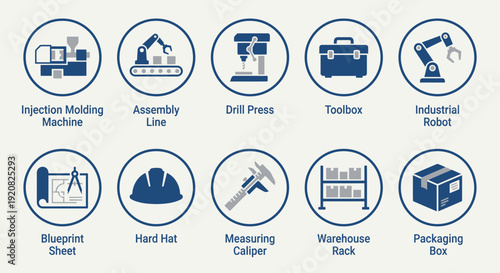 Industrial Manufacturing and Production Equipment Icons Set