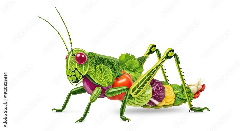 Fototapeta premium Vegetable grasshopper art, healthy food concept