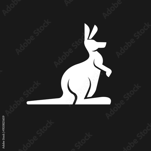 White Kangaroo Silhouette Vector Logo on Black Background