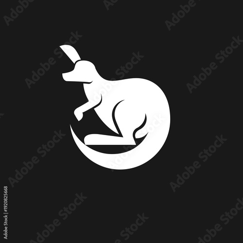 White Kangaroo Hopping Silhouette Logo Design on Black Background