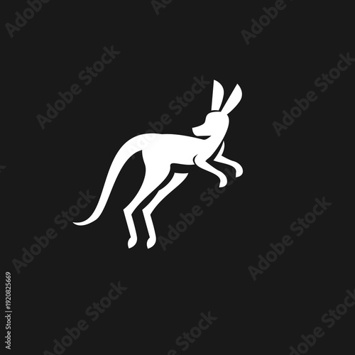 White Kangaroo Silhouette Jumping on Black Background - Minimalist Vector Illustration