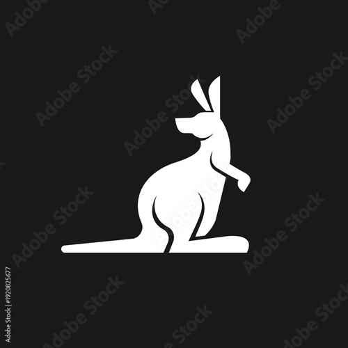 White Kangaroo Minimalist Logo Design on Black Background, Modern Vector Illustration of Australian Marsupial in Profile