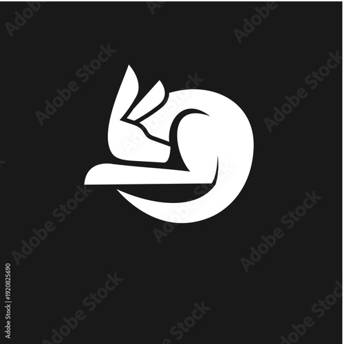 Stylized White Fox Silhouette Logo Curled Up Sleeping on Black Background