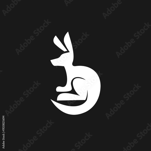 Stylized White Kangaroo Logo in Minimalist Design on Black Background