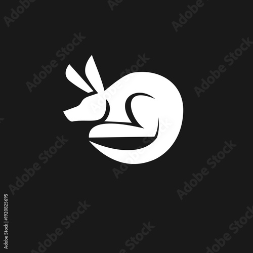 Abstract White Kangaroo Silhouette Logo on Black Background