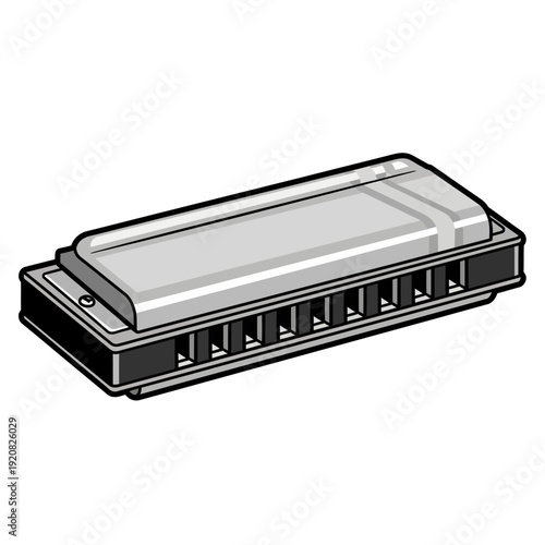 Simple illustration of a harmonica on white background.