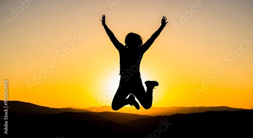 Wallpaper Mural Silhouette of a person mid-air with arms raised against a sunset backdrop Torontodigital.ca