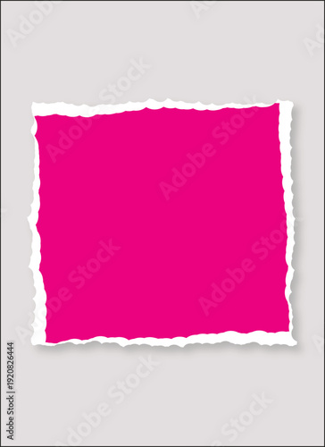 Vibrant magenta paper scrap with ragged torn edges isolated against a neutral background for design use