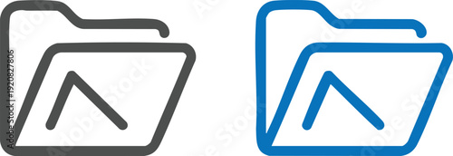 Grey and Blue Image Folder Outline Icons, Digital Media Folder Vector Graphics, Set of Two Minimalist Picture Folder Icons, vector, illustration, silhouette.