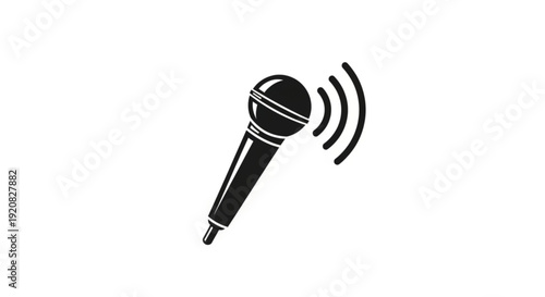 Black microphone icon with sound waves simple vector illustration on white background symbolizing voice and audio recording