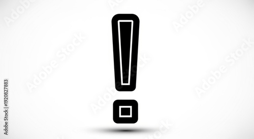 Large black exclamation mark symbol on white background with shadow expressing strong emotions or importance