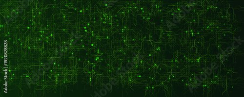 Cyber Network Data Technology Digital Security Green Circuit Grid Nodes Encryption Blockchain Ai Cloud Computing Interface Abstract Background Futuristic Hud Matrix Vector Illustration.