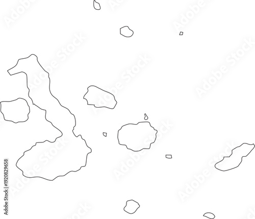 Galapagos Islands (Isabela Island, Santa Cruz Island, San Cristóbal Island) Map Shape Stroke Outline in Ecuador South America Editable Transparent Background Vector
