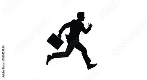 A businessman running with a briefcase stark black silhouette