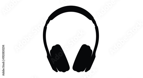 Black headphones graphic against a white background silhouette