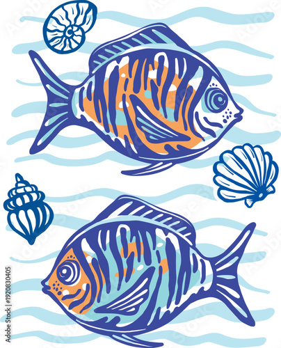 Decorative tropical fish illustration hand drawn marine vector