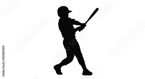 Baseball player poised to swing dynamic action shot silhouette