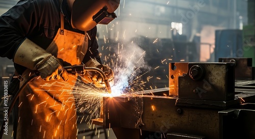 Wallpaper Mural Industrial Worker Welding Metal in Factory Setting. Torontodigital.ca