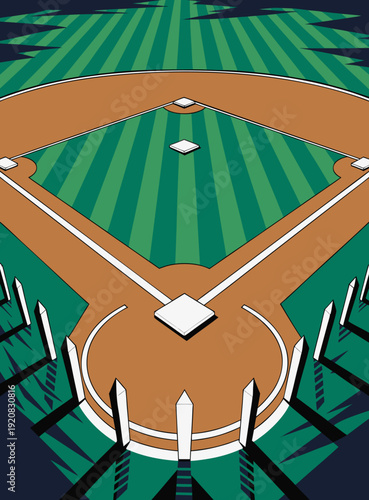 Baseball field vector illustration with bases, ideal for sports designs. Perfect for posters, flyers, websites, and sportsrelated projects.