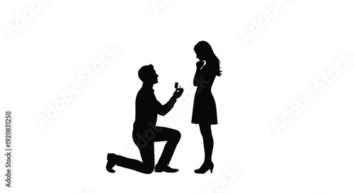 A man proposing to a woman on one knee a romantic silhouette