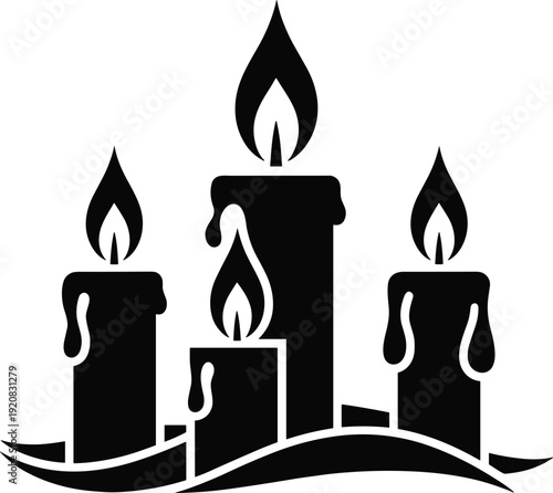 Burning candle silhouettes flat vector illustration for meditation memorial romantic spiritual decor design icon branding web print background symbol collection