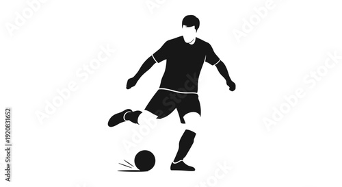 Vector illustration of a male soccer player kicking a football. Dynamic isolated silhouette graphic ideal for sports branding, team logos, athletic promotions