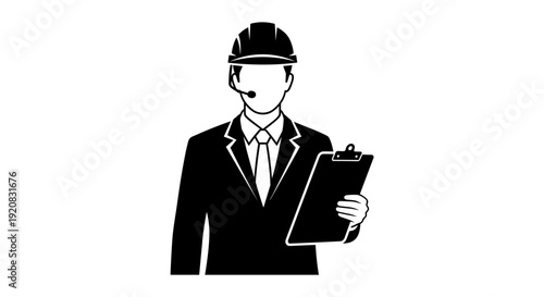 Professional industrial safety engineer or construction project manager vector icon, depicting an expert overseeing site operations and strategic planning for business solutions