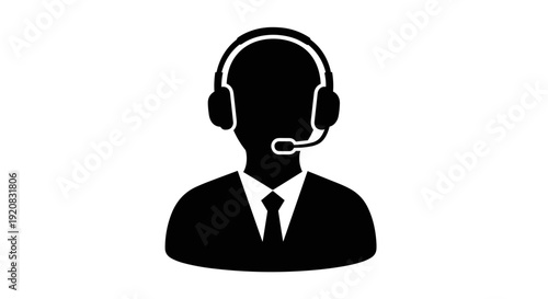 Abstract vector icon of a customer service agent with a headset and microphone, symbolizing dedicated communication, responsive online support, and professional assistance