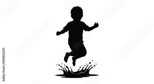 A joyful child leaping and splashing in water silhouette